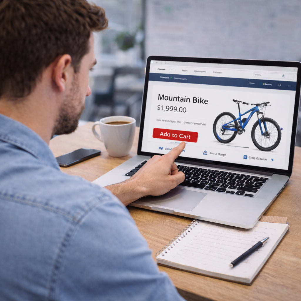 Man optimising a product page on an e-commerce site