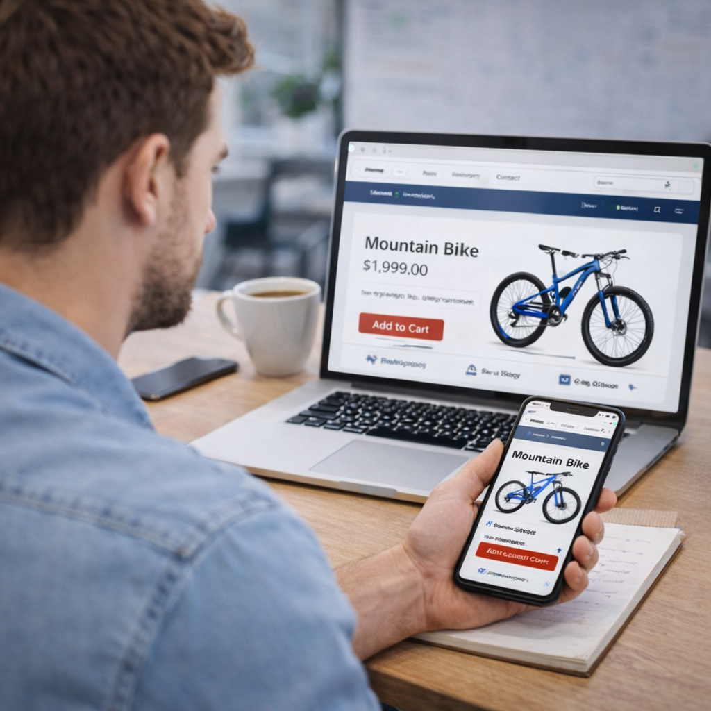 A man checking e-commerce device behaviour